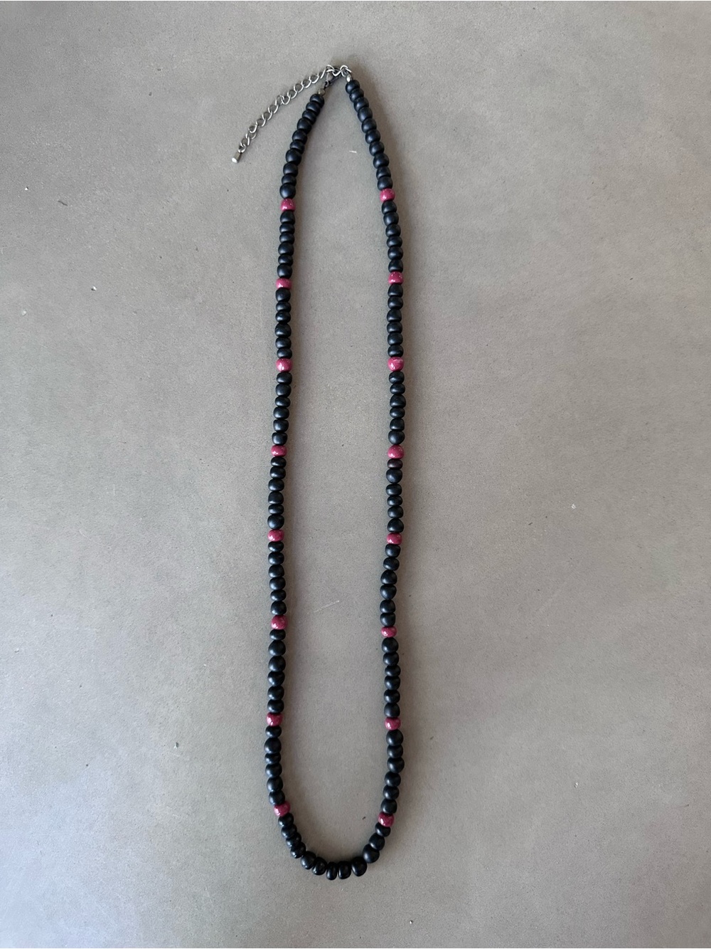 Handmade Black Beaded Necklace with Silver Chain Extender